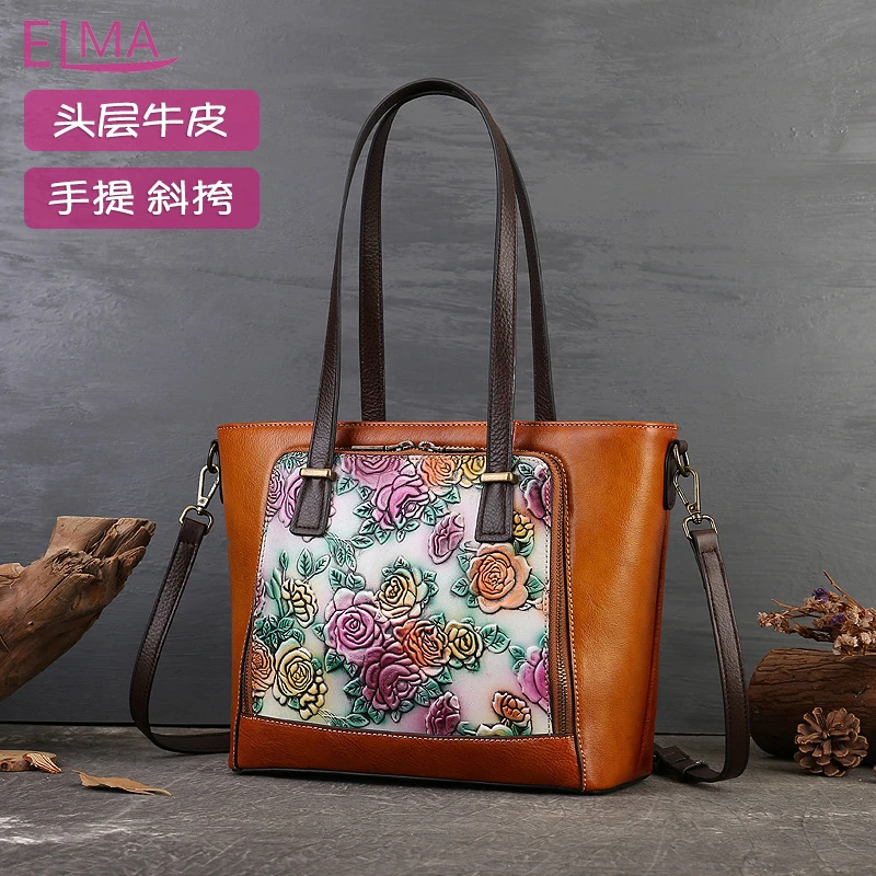 真皮新款女包托特包百搭通勤高级感小众女士手提女包文艺国风包包