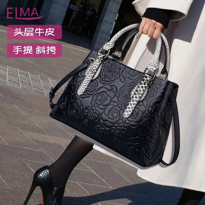 真皮手提包女高端新款潮大容量妈妈包中年大包牛皮单肩包女包百搭