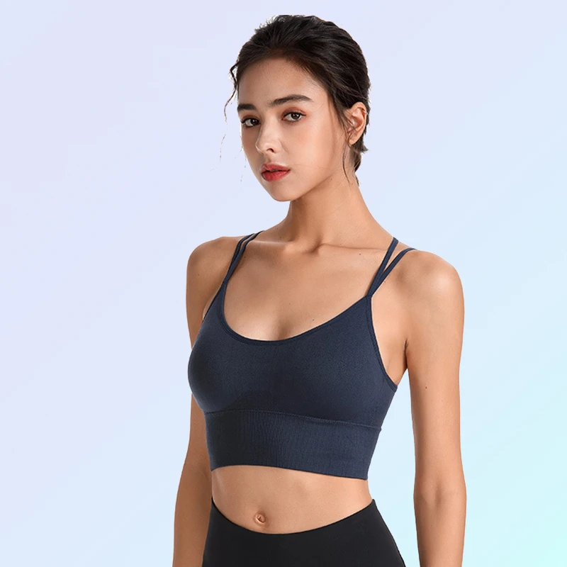 防震运动文胸女速干跑步健身内衣紧身无钢圈裸感交叉瑜伽美背bra