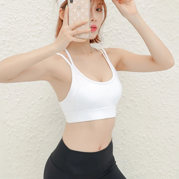 一体式固定杯运动文胸高强度减震瑜伽紧身背心速干美背健身房内衣