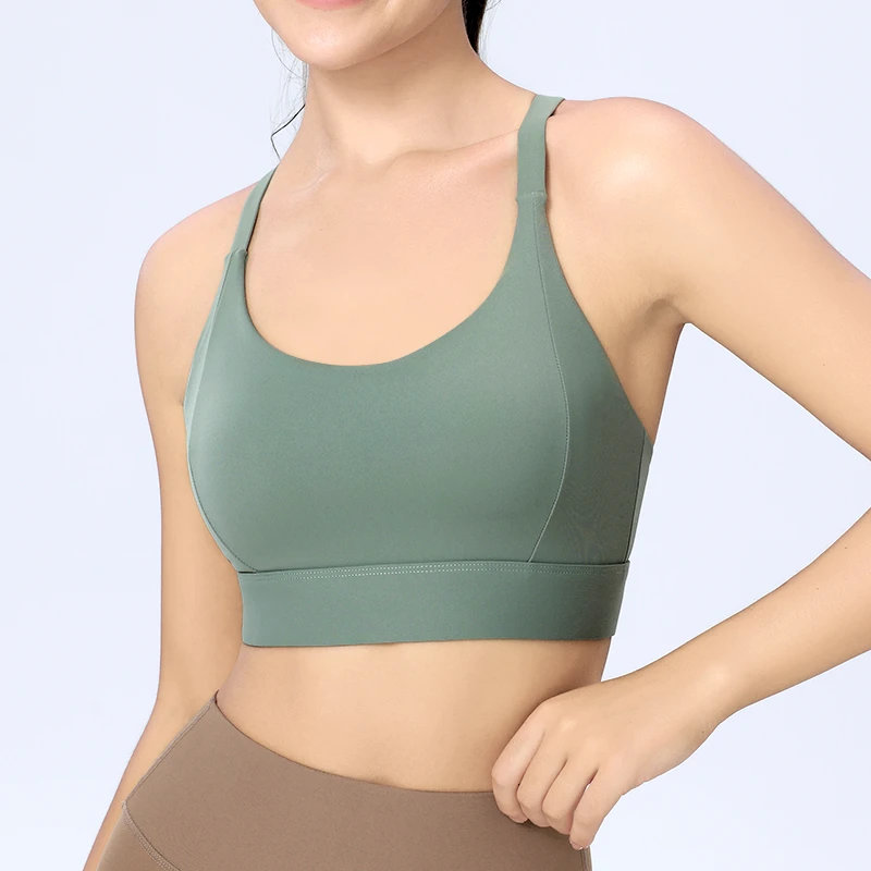 高强度透气背心防震内衣女外穿一体式固定胸垫交叉美背健身瑜伽服