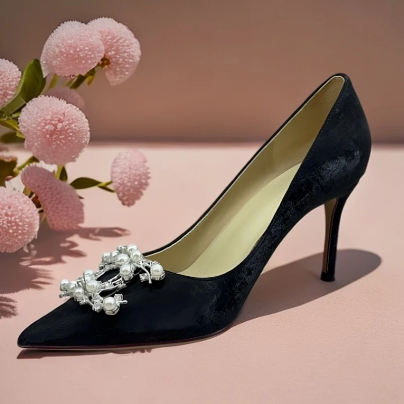 国风钻花气质百搭高跟鞋细跟尖头浅口单鞋女法式小众设计感