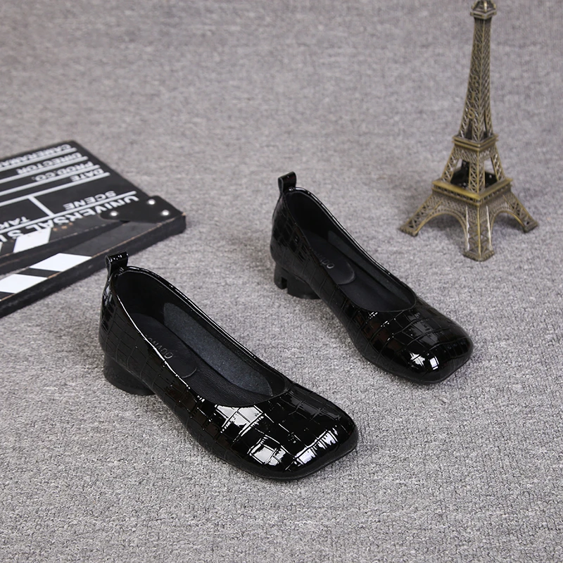 牛皮版真皮新款时尚百搭欧洲站女鞋浅口方头豆豆鞋女浅口单鞋低跟