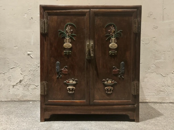 鲁班木器直播间雕花精品小橱柜客厅复古储物柜柜子收纳柜古典双门