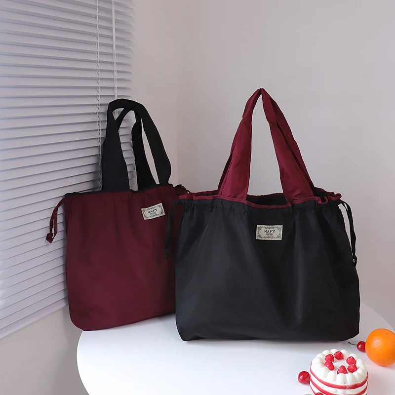 折叠购物袋抽绳束口环保袋便携收纳时尚女士手提袋妈咪超市买菜包