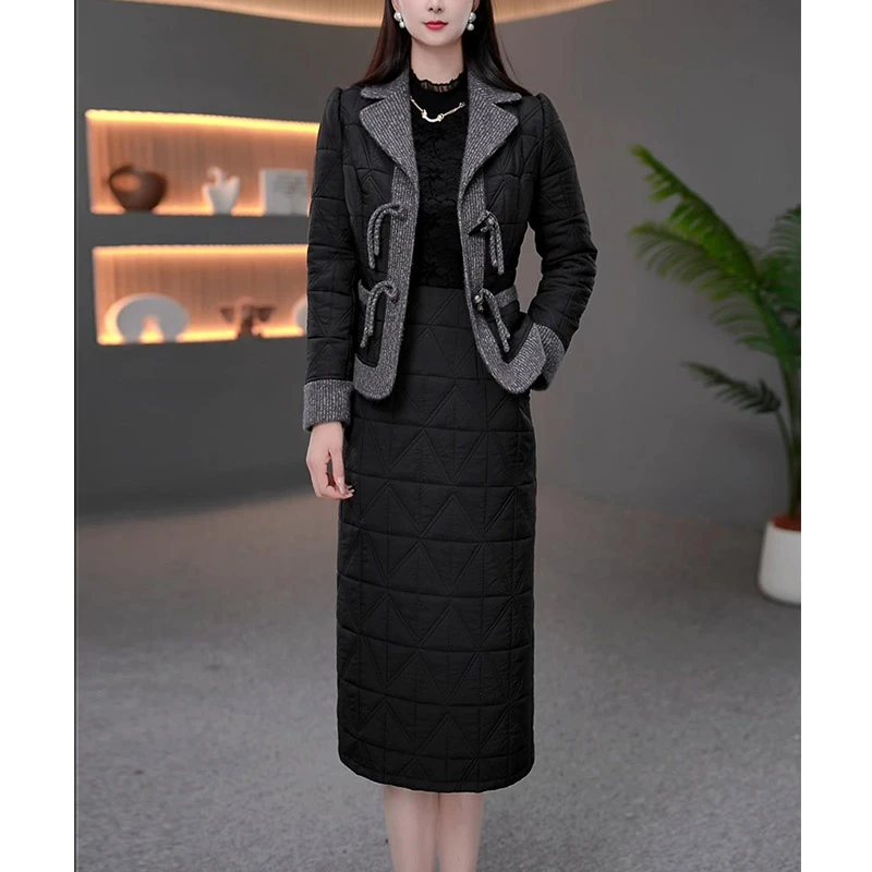 DBF-24B768NX 时尚两件套小香风轻奢显瘦洋气减龄加厚夹棉连衣裙