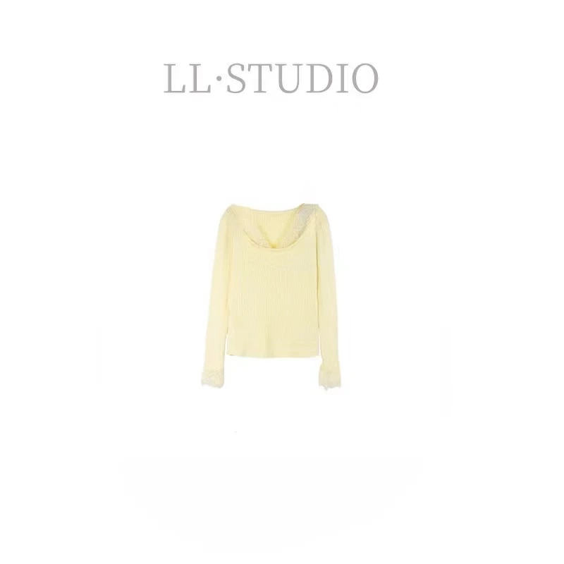 妙兮·LL冬季新款高档时尚高级感蕾丝V领羊毛毛衣*20241997