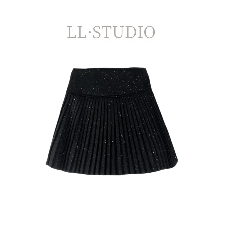 妙兮·LL冬季新款时尚高腰显瘦A字洒金重工百褶裙*20242298