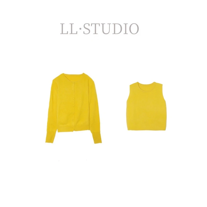 妙兮·LL秋季新款轻奢细织羊毛女装针织开衫两件套*20241533