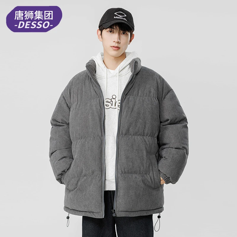 唐獅集团DESSO 男士纯色冬季棉衣加厚保暖灯芯绒休闲立领韩版棉服