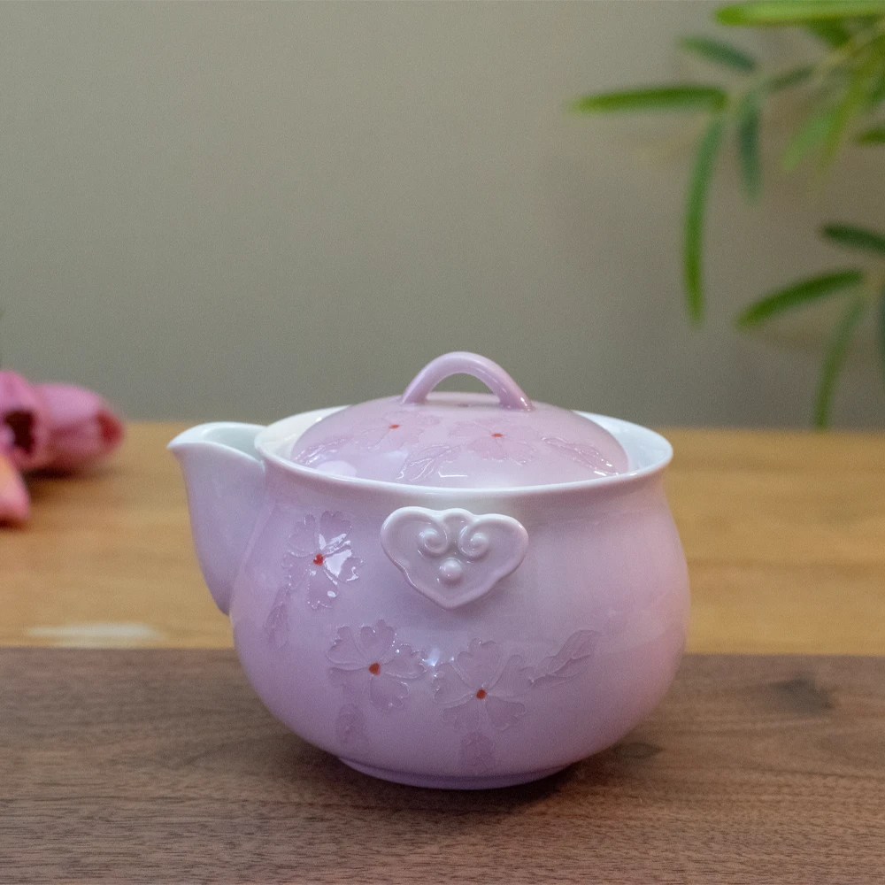 领丰 泥绘樱花釉下彩手绘手抓壶高温功夫茶具泡茶壶女士陶瓷单壶