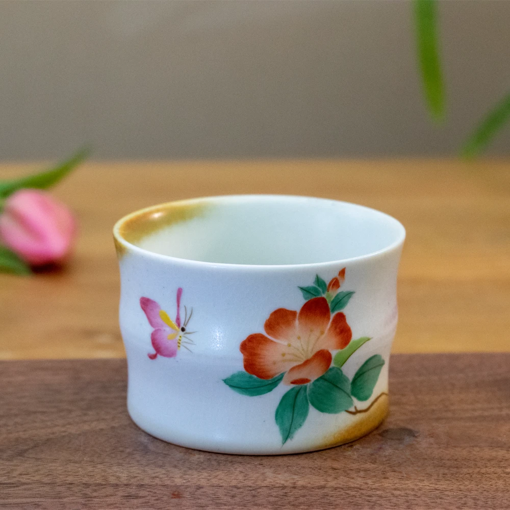 领丰 李辉熠冬柴烧手绘山茶花复古竹节杯陶瓷主人杯功夫茶品茗杯