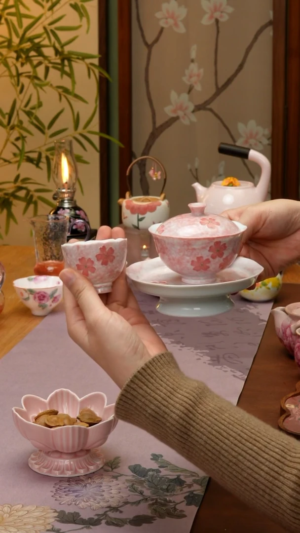 【闪购商品】【领丰茶具福力】粉色樱花三件套