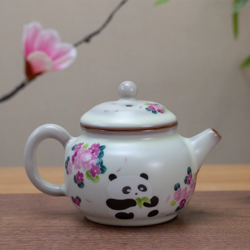 领丰 猪油冻熊猫德钟壶陶瓷家用开片可养线功夫茶具中式泡茶茶壶