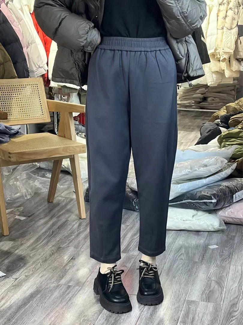 K8616抽绳松紧腰弹力休闲宽松舒适纯色九分哈伦裤时尚百搭简约