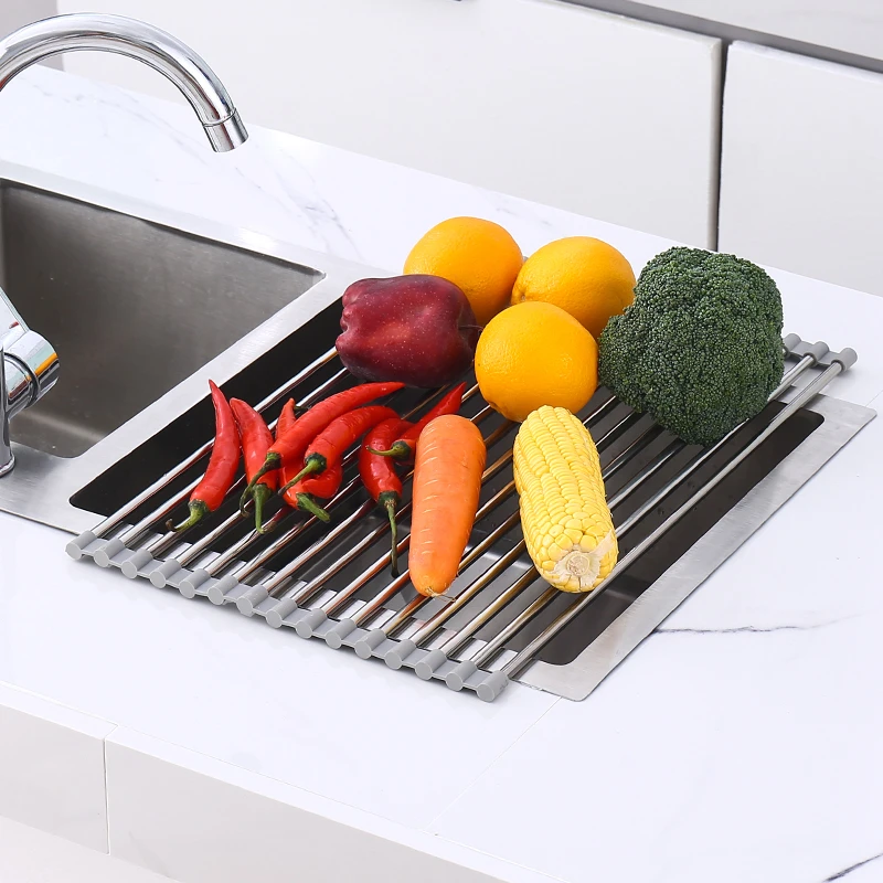可折叠水槽沥水架滤水垫厨房洗碗洗菜盆碗碟蔬菜卷帘沥水篮置物架