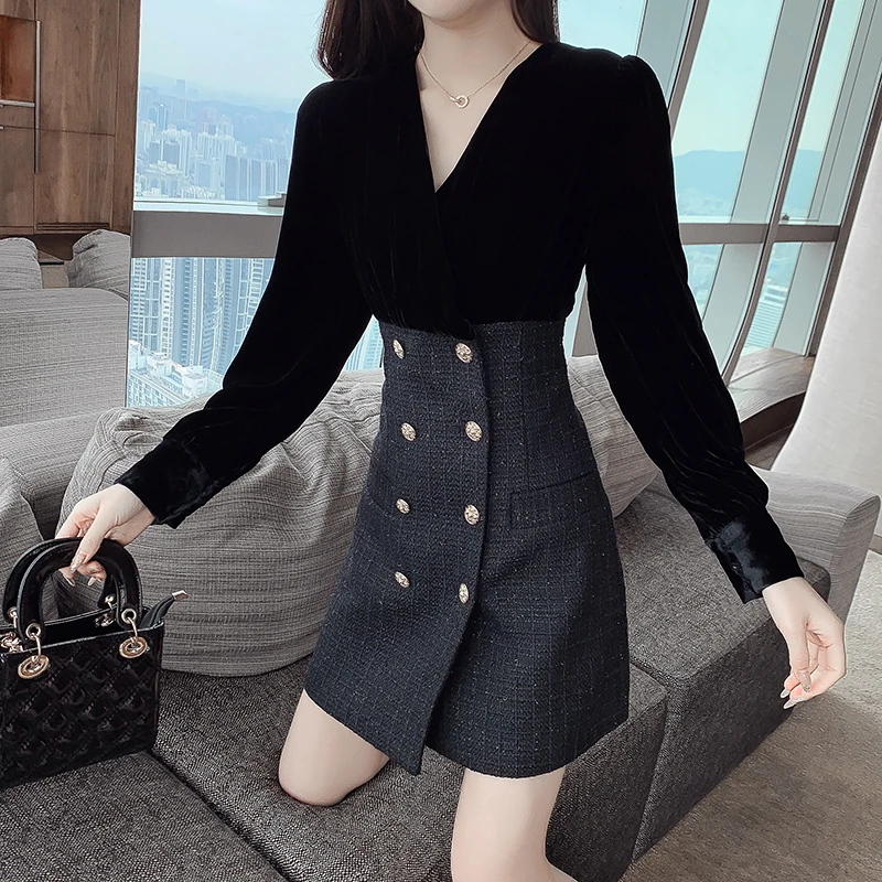 大码微胖女装胖mm丝绒小香风裙子2024秋冬新款高端轻奢显瘦连衣裙