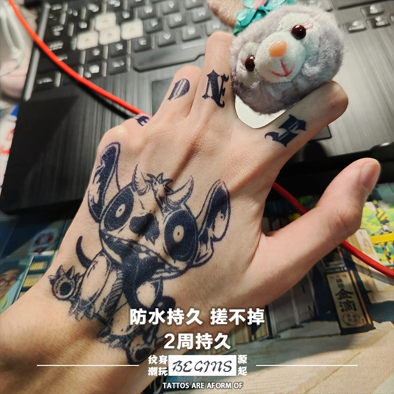 史迪仔草本纹身贴半永久暗黑系手背手臂潮酷霸气防水持久欧美男女