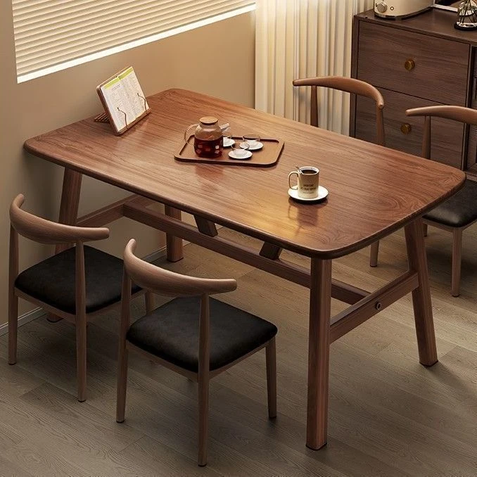 餐桌北欧家用小户型现代简约奶茶店轻奢长方形餐桌椅饭桌客厅桌子