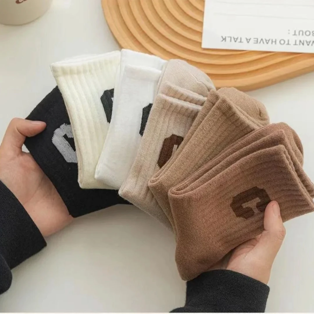 福A5双中筒袜百搭潮流情侣字母白色潮袜韩版运动学生秋冬网红情侣