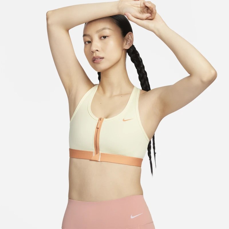 Nike耐克官方Swoosh女子中强度支撑速干衬垫前拉链运动内衣HF6595