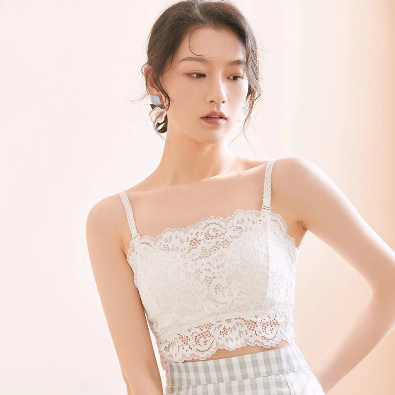 夏季甜美蕾丝美背可拆卸肩带抹胸一体无钢圈防走光内衣女背心打底