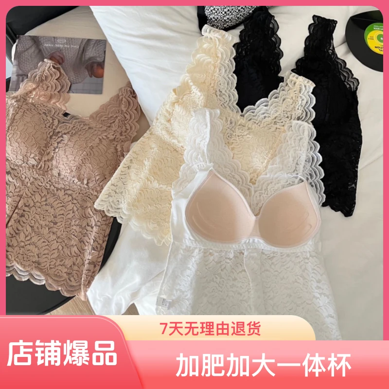 加肥加大一体杯蕾丝固定杯聚拢美背宽肩带软蕾丝柔软亲肤不跑杯