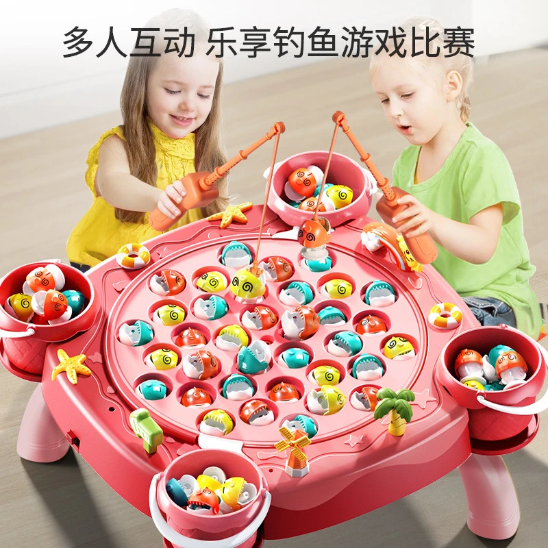 儿童早教电动磁性钓鱼台益智音乐互动过家家玩具女孩礼物父亲节