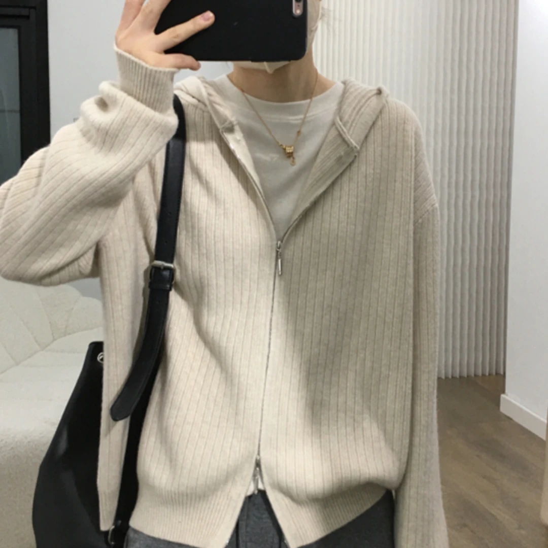 连帽卫衣女2024新款爆款美式拉链外套女春秋针织开衫纯色长袖上衣