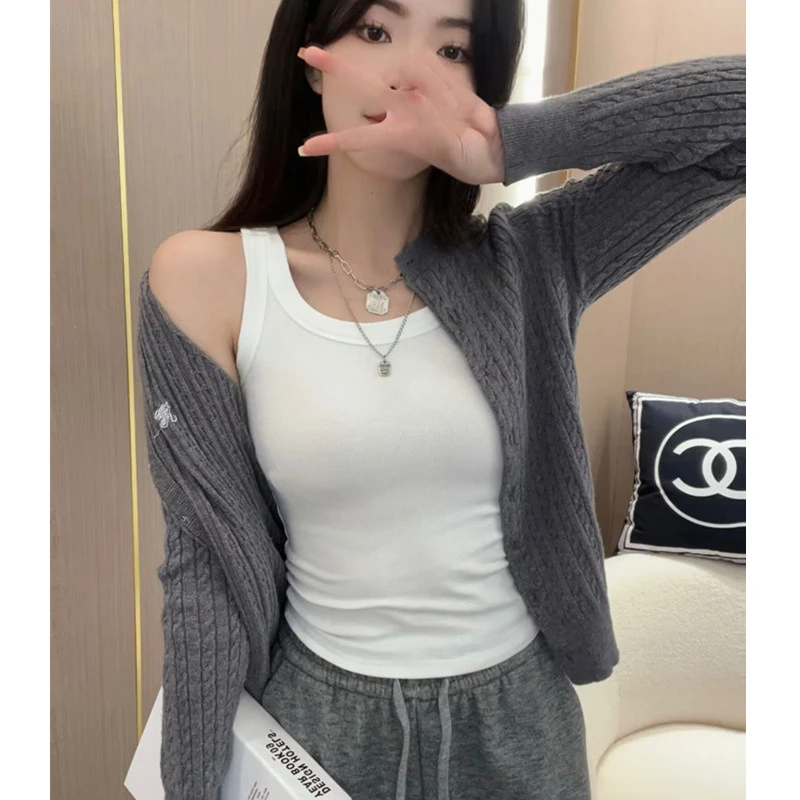 百搭打底吊带背心女2024夏季新款螺纹修身 内搭小上衣白色女#9966