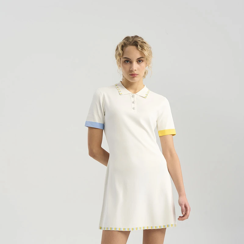RARE威雅春夏女装白色翻领短袖针织polo裙时尚简约撞色夏季