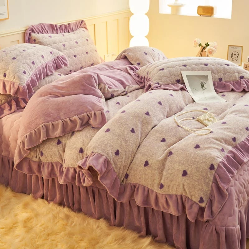冬季韩版牛奶绒夹棉床盖款四件套加厚保暖法兰绒防静电床上用品