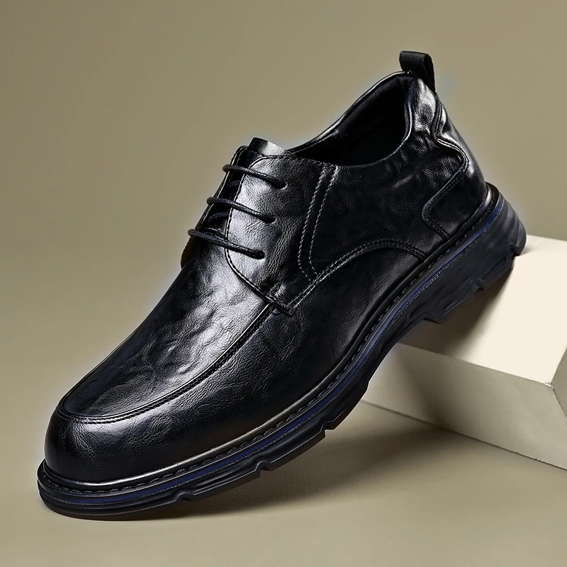 【头层牛皮】真皮商务软底休闲鞋新款皮鞋男士休闲系带男鞋0502