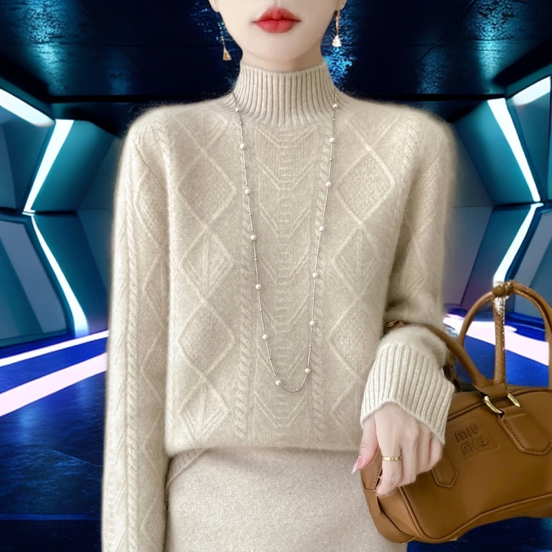 秋冬半高领羊毛衫女百搭纯羊毛2024新款加厚宽松显瘦打底羊绒毛衣