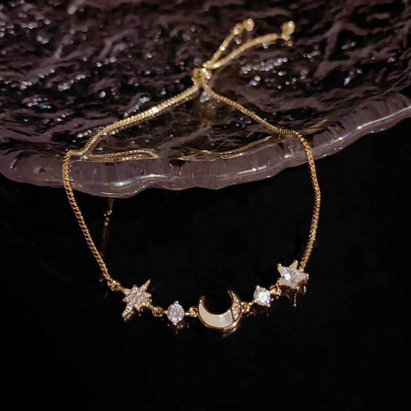 铜合金锆石手链 S1117 锆石星月抽拉式手链轻奢复古时尚