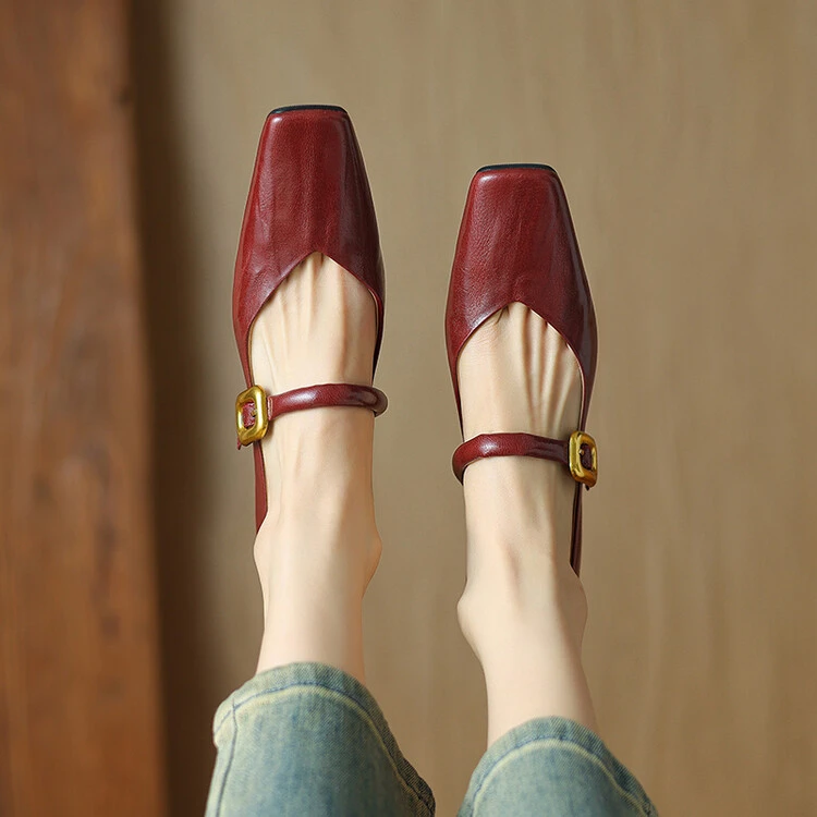 小羊皮粗跟法式小众复古玛丽珍鞋女真皮2024新款气质单鞋小皮鞋