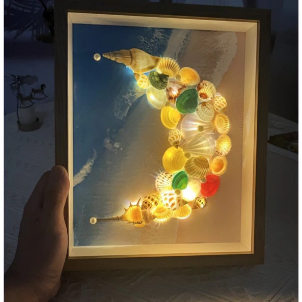 新年礼物送闺蜜手工DIY贝壳灯光画贝壳小夜灯海螺星空创意相框