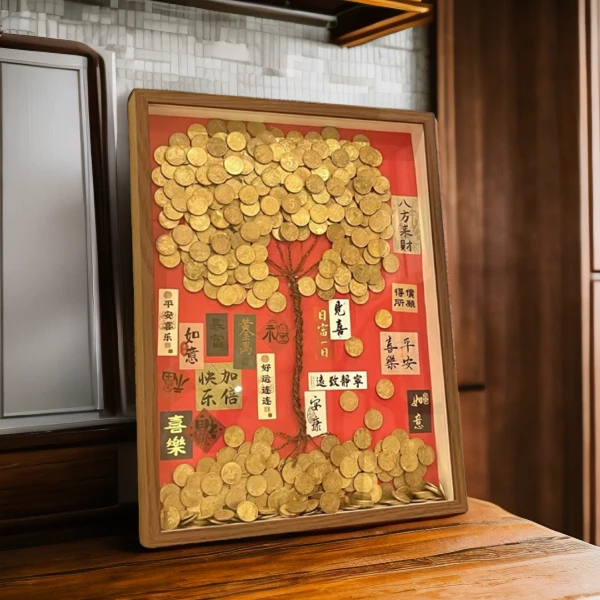 手工DIY发财树相框金币发财树摆件成品送朋友生日结婚开业摆件
