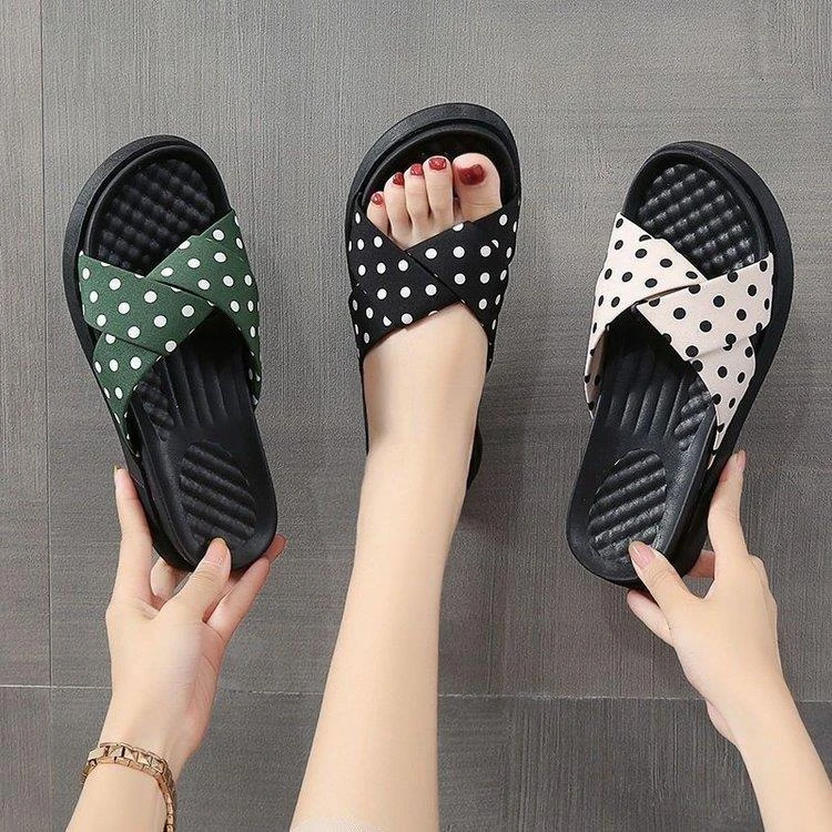 拖鞋女夏外穿2025新款网红ins潮时尚波点女士松糕跟厚底一字凉拖