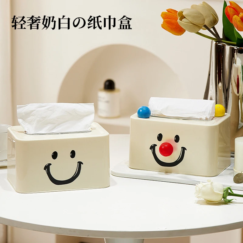 奶油风纸巾盒笑脸客厅家用茶几创意弹簧桌面餐巾纸卡通小丑松弛感