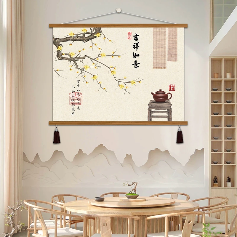 新中式电表箱装饰画配电箱遮挡挂画挂绳餐厅墙面装饰饭厅挂毯壁画