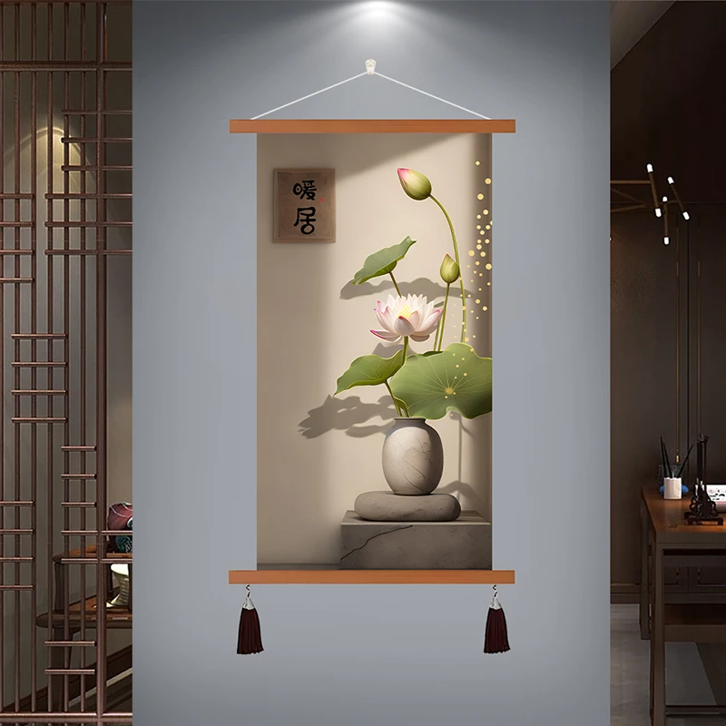 新荷花暖居优选装饰画走廊过道装饰壁画现代简约茶室挂画竖版墙画