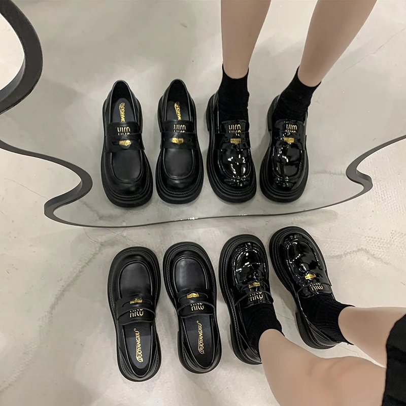 厚底乐福鞋女2023新款春秋学院单鞋爆款黑色鞋子女鞋英伦风小皮鞋
