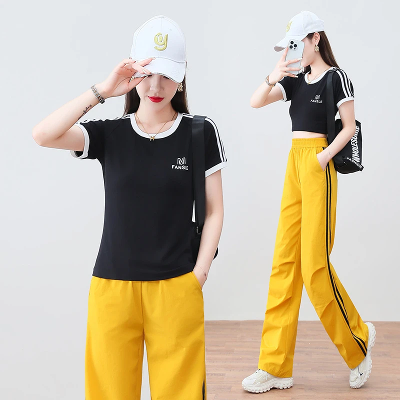 夏季新款广场舞速干阔脚直筒裤运动休闲跳操舞蹈裤