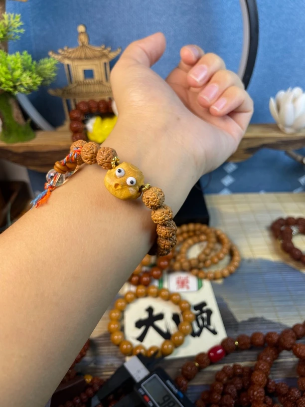 金刚手串单圈文玩念珠男女盘玩复古新中式可爱河豚雕刻学生手链