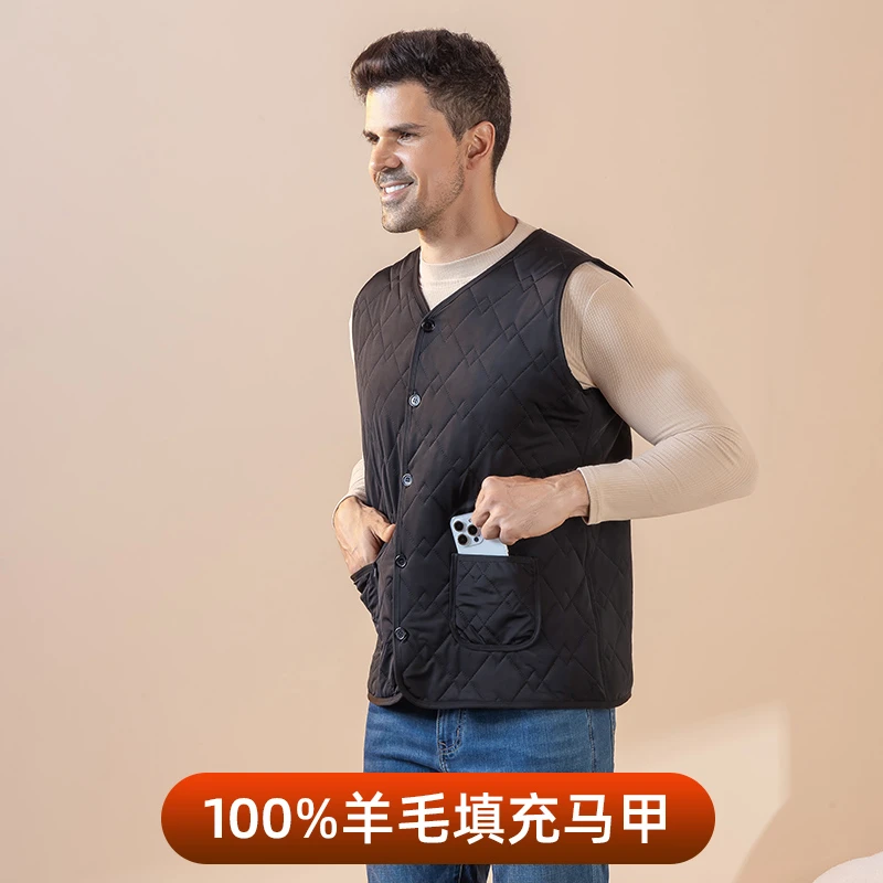 男士绵羊毛保暖背心冬季加绒加厚内外穿中老年无袖坎肩修身马甲