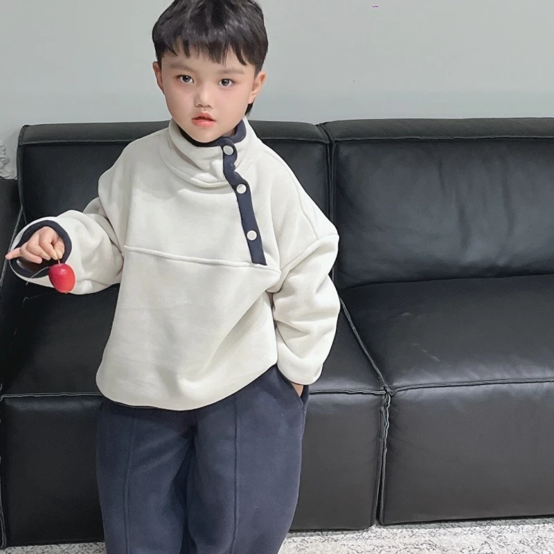 【小妞家】ZSXNMM加绒男童秋冬软糯一体绒撞色拼接套装24372