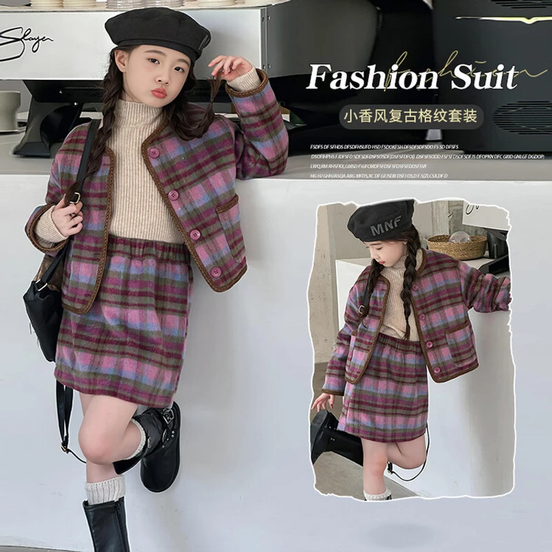 LCMK韩版秋冬格子女童小香风装裙SQ029