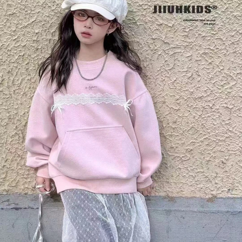 1012(上衣)女童秋冬季新款蕾丝花边加厚卫衣10123
