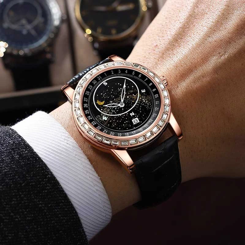 满天星水钻银河概念个性全自动石英表手表男士陀商务潮牌防水男